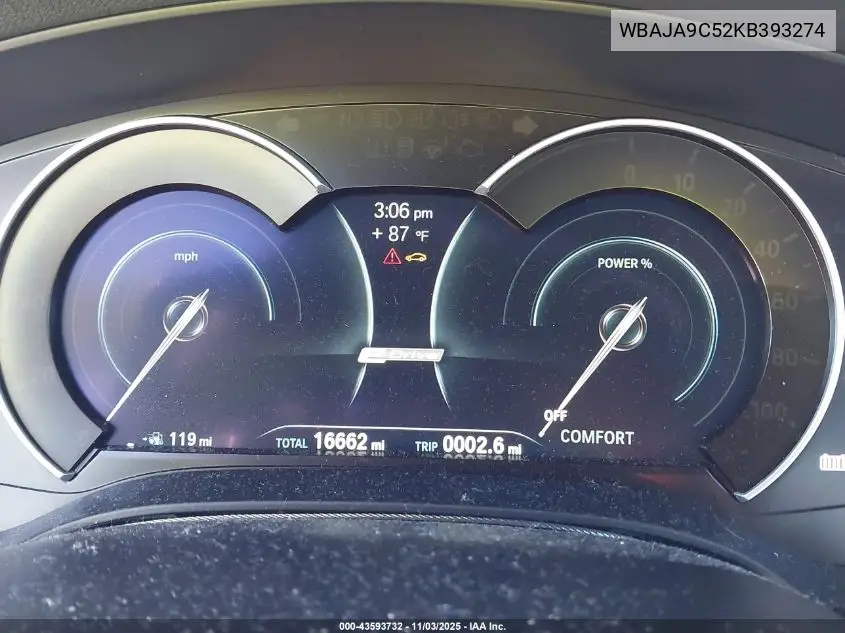 WBAJA9C52KB393274 2019 BMW 530E Iperformance