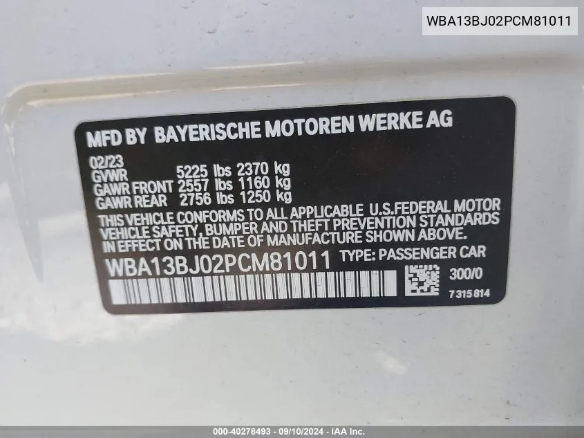 WBA13BJ02PCM81011 2023 BMW 530 Xi