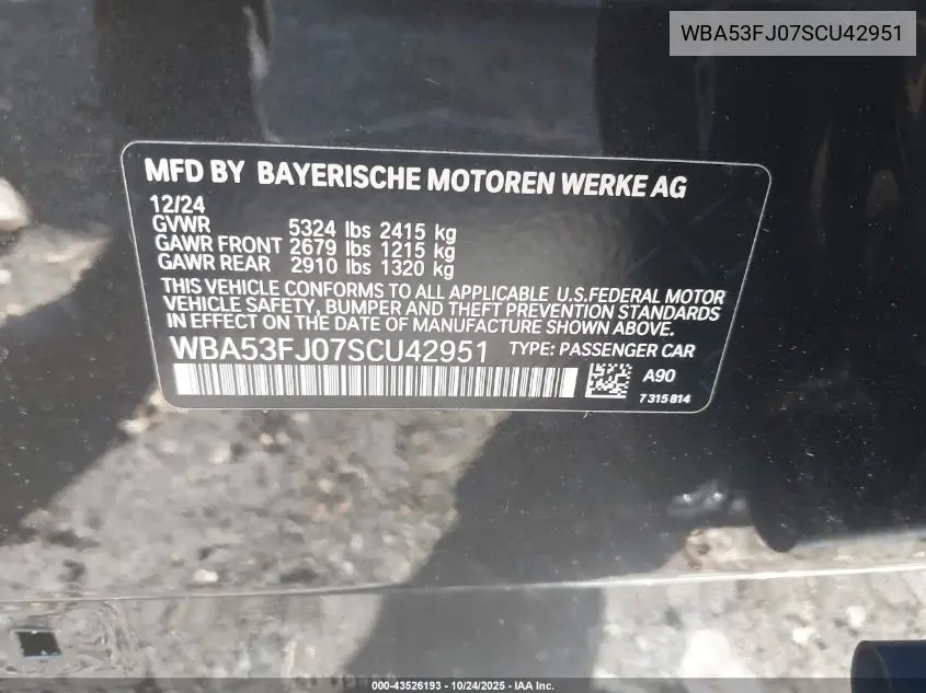 WBA53FJ07SCU42951 2025 BMW 530I xDrive