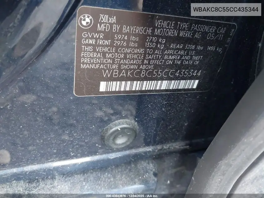 WBAKC8C55CC435344 2012 BMW 750Li xDrive