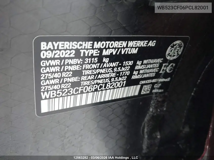WB523CF06PCL82001 2023 BMW Ix xDrive50