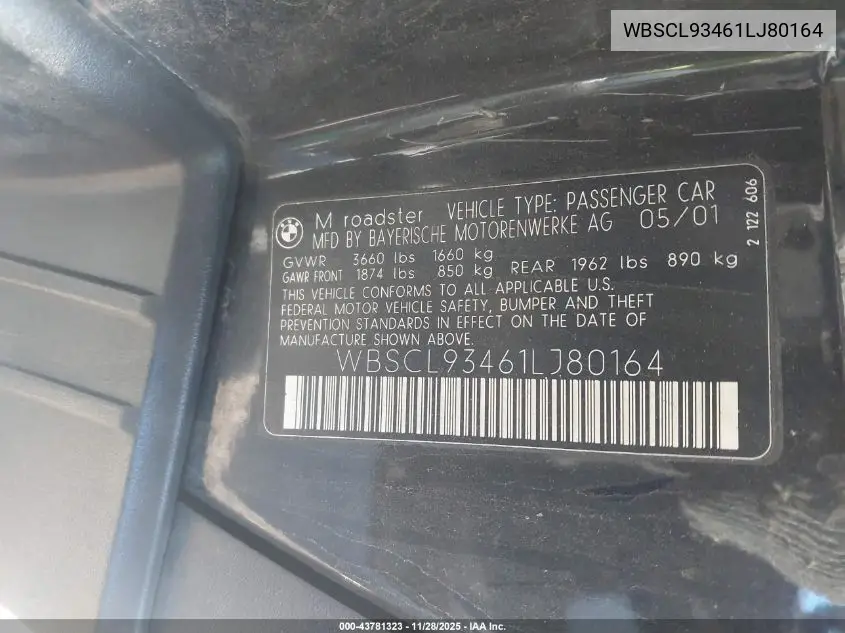 WBSCL93461LJ80164 2001 BMW M