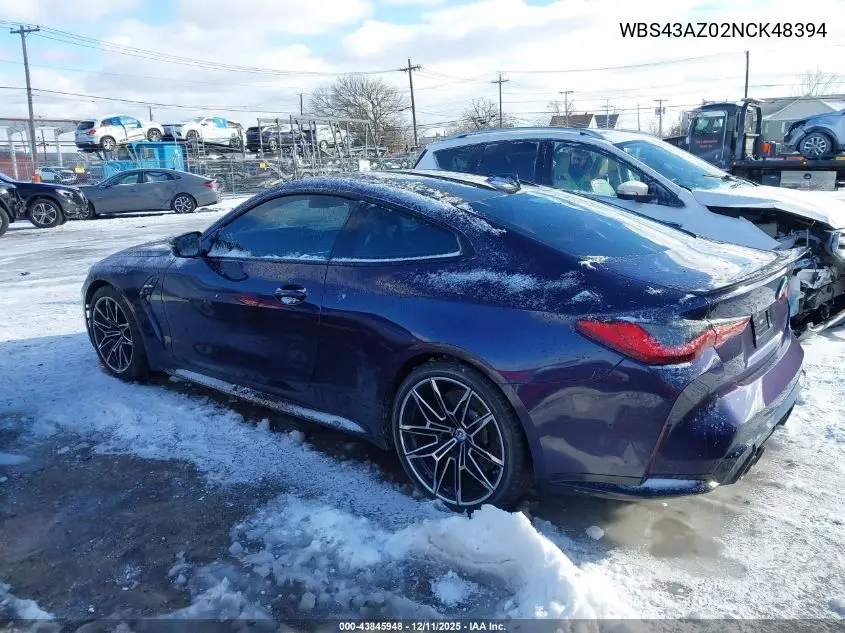 2022 BMW M4 Competition xDrive VIN: WBS43AZ02NCK48394 Lot: 43845948