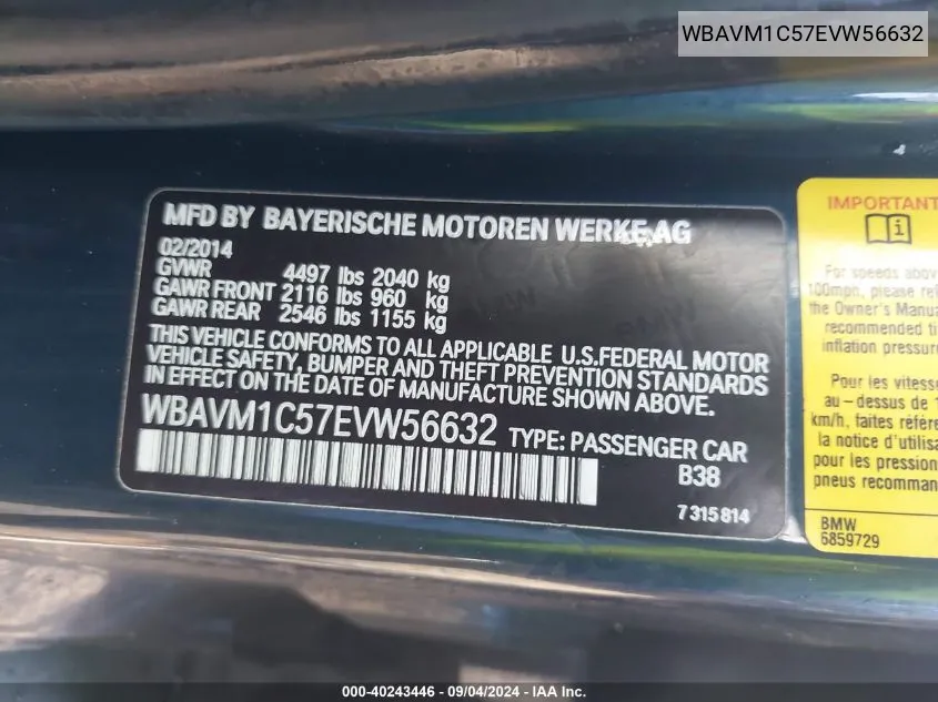 WBAVM1C57EVW56632 2014 BMW X1 Sdrive28I