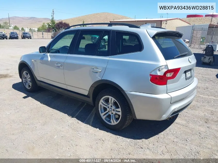 2006 BMW X3 3.0I VIN: WBXPA93436WD28815 Lot: 40111327