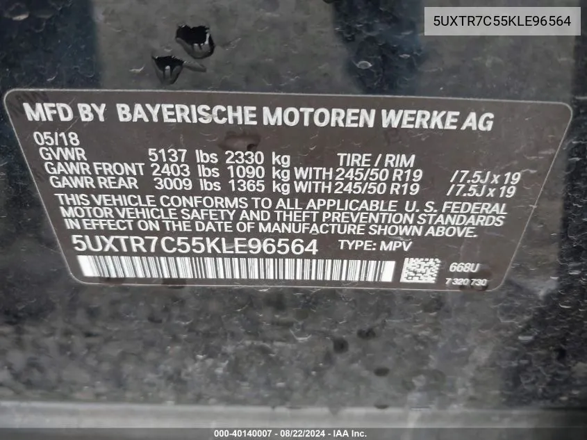 5UXTR7C55KLE96564 2019 BMW X3 Sdrive30I