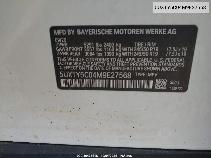 5UXTY5C04M9E27568 2021 BMW X3 xDrive30I