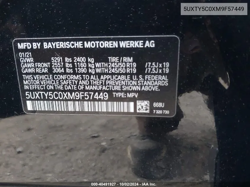 5UXTY5C0XM9F57449 2021 BMW X3 xDrive30I