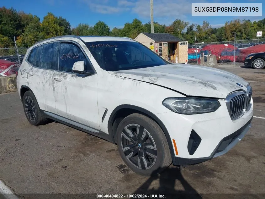 5UX53DP08N9M87198 2022 BMW X3 xDrive30I