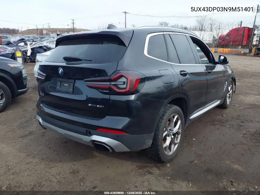 5UX43DP03N9M51401 2022 BMW X3 Sdrive30I
