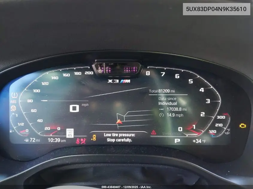5UX83DP04N9K35610 2022 BMW X3 M40I