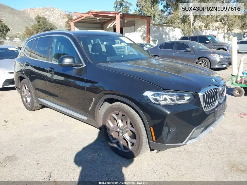 5UX43DP02N9J97616 2022 BMW X3 Sdrive30I