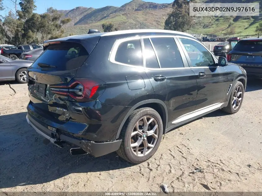 5UX43DP02N9J97616 2022 BMW X3 Sdrive30I
