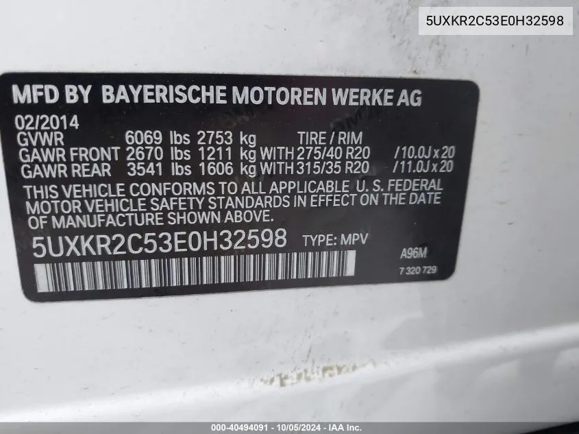 5UXKR2C53E0H32598 2014 BMW X5 Sdrive35I