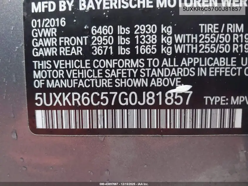 5UXKR6C57G0J81857 2016 BMW X5 xDrive50I