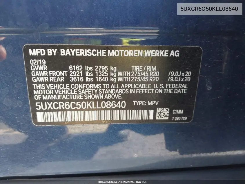 5UXCR6C50KLL08640 2019 BMW X5 xDrive40I