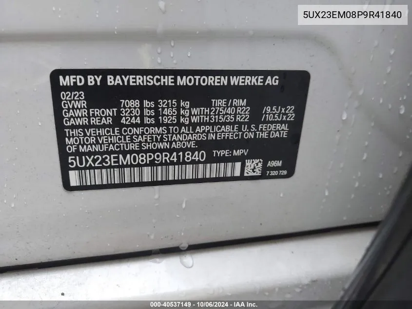 5UX23EM08P9R41840 2023 BMW X7 xDrive40I