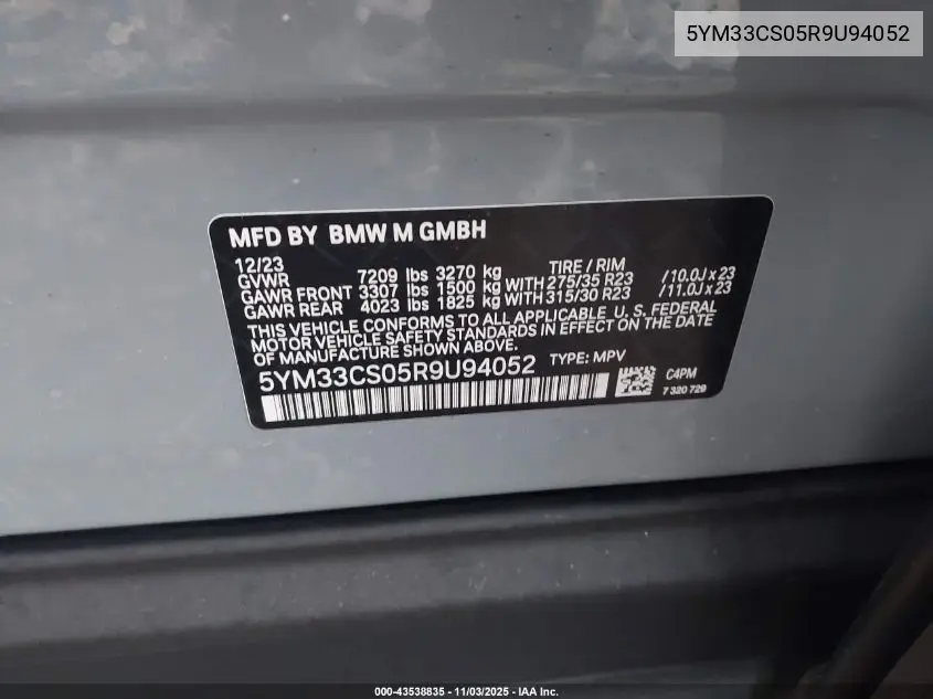 5YM33CS05R9U94052 2024 BMW Xm Label Red