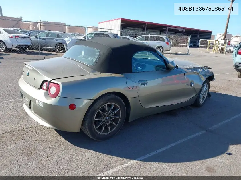 4USBT33575LS55141 2005 BMW Z4 2.5I