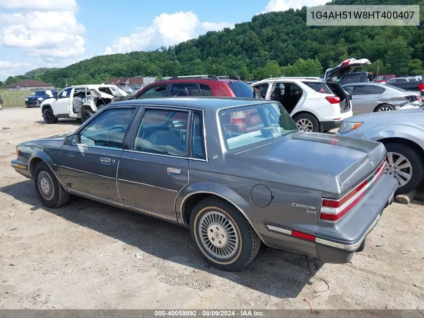 1987 Buick Century Custom VIN: 1G4AH51W8HT400407 Lot: 40059892