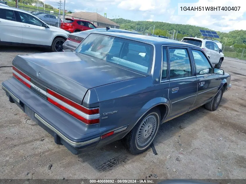 1987 Buick Century Custom VIN: 1G4AH51W8HT400407 Lot: 40059892