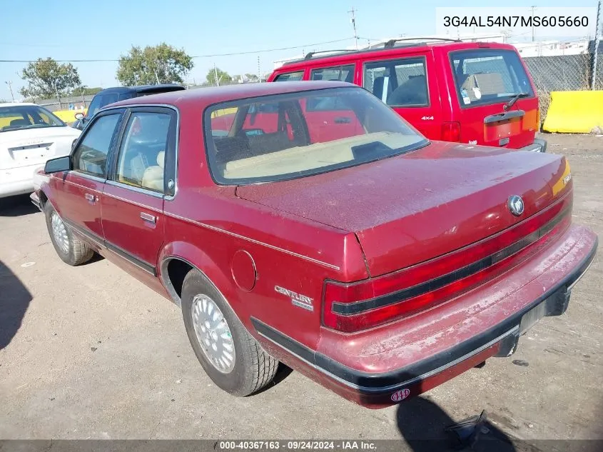 1991 Buick Century Limited VIN: 3G4AL54N7MS605660 Lot: 40367163