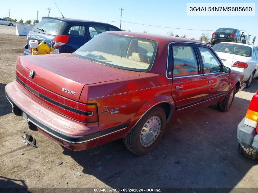 1991 Buick Century Limited VIN: 3G4AL54N7MS605660 Lot: 40367163