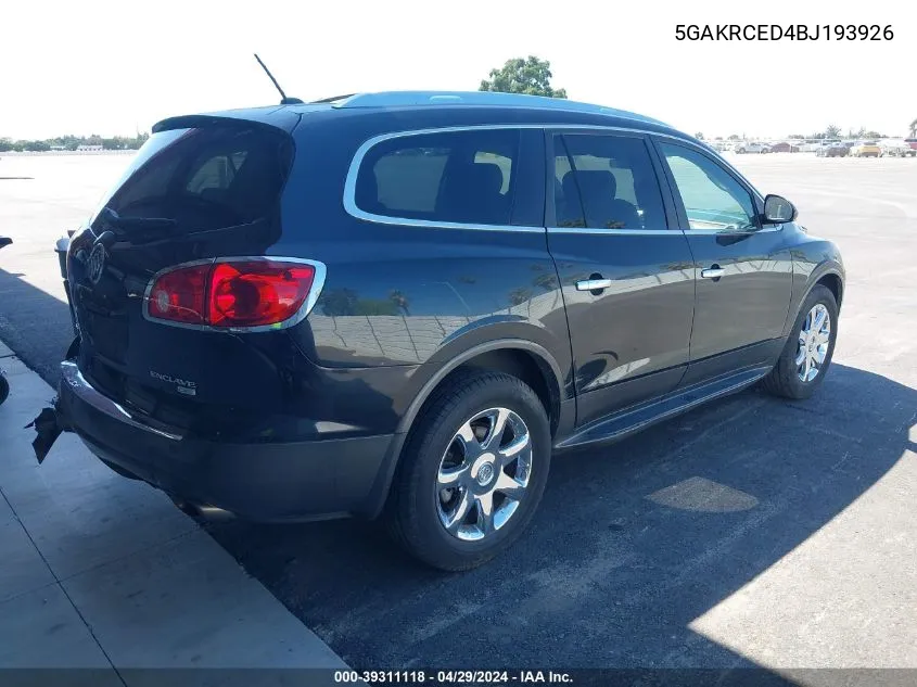 2011 Buick Enclave 2Xl VIN: 5GAKRCED4BJ193926 Lot: 39311118