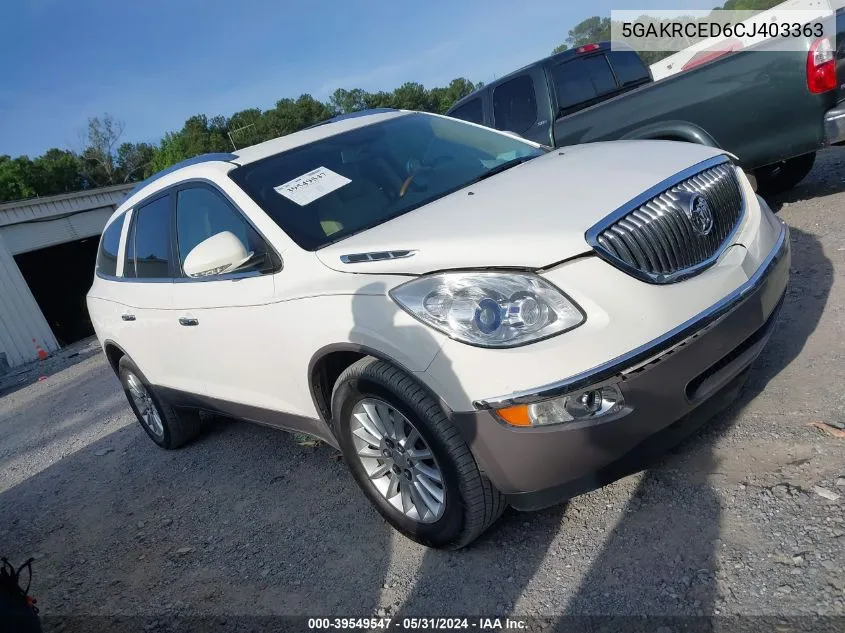 2012 Buick Enclave Leather VIN: 5GAKRCED6CJ403363 Lot: 39549547