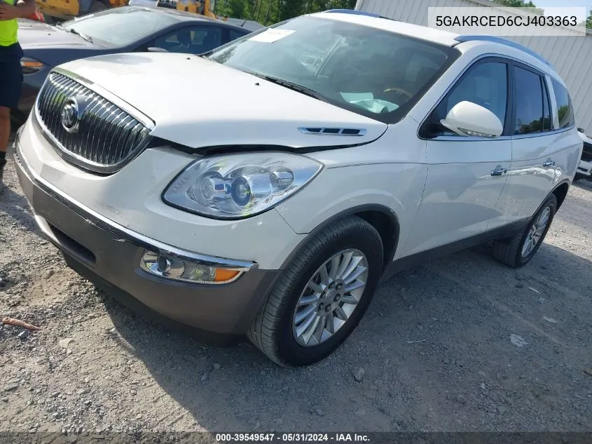 2012 Buick Enclave Leather VIN: 5GAKRCED6CJ403363 Lot: 39549547