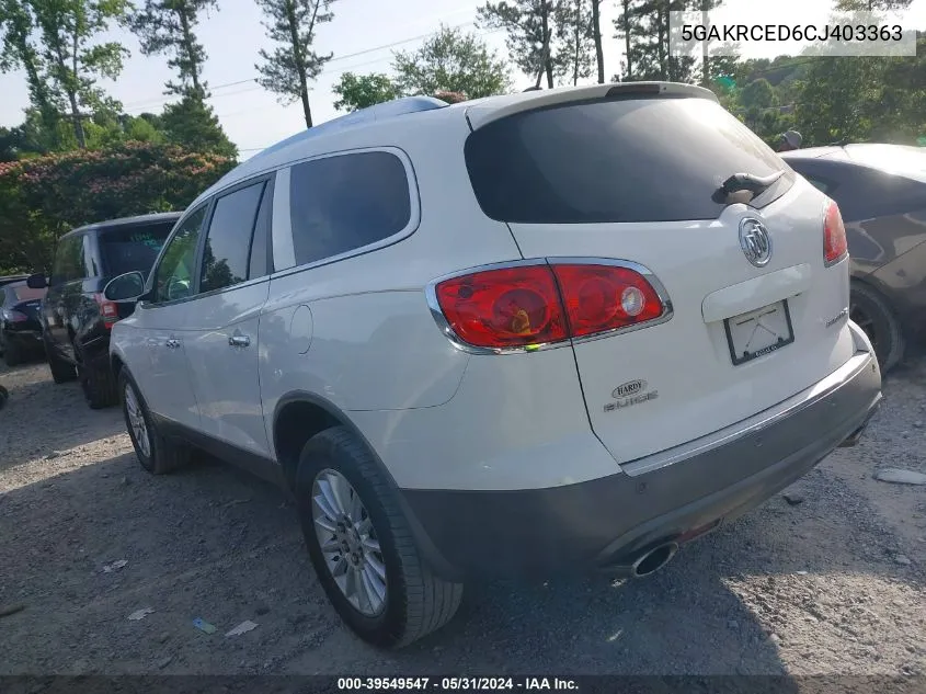 2012 Buick Enclave Leather VIN: 5GAKRCED6CJ403363 Lot: 39549547