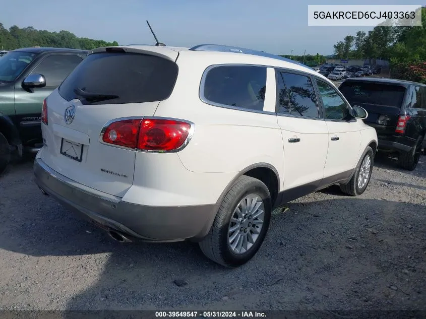 2012 Buick Enclave Leather VIN: 5GAKRCED6CJ403363 Lot: 39549547