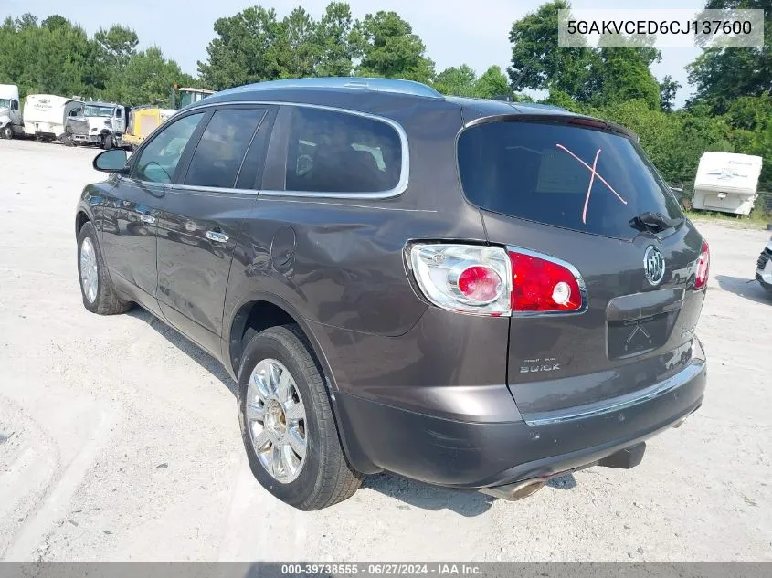 2012 Buick Enclave Leather VIN: 5GAKVCED6CJ137600 Lot: 39738555