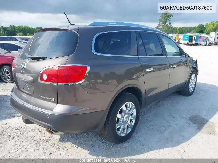 2012 Buick Enclave Leather VIN: 5GAKVCED6CJ137600 Lot: 39738555