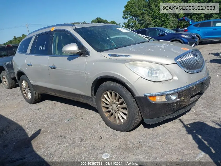 2012 Buick Enclave Leather VIN: 5GAKVCED0CJ227003 Lot: 40307783