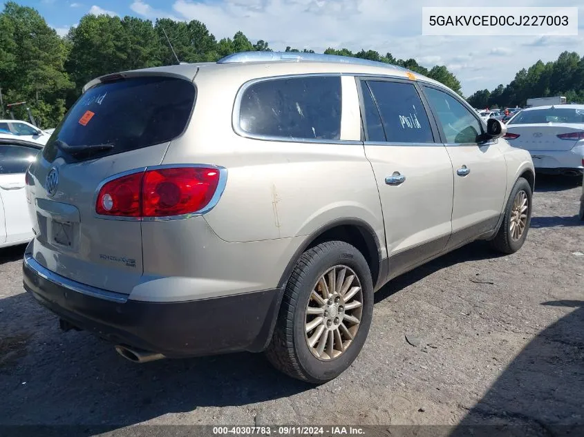 2012 Buick Enclave Leather VIN: 5GAKVCED0CJ227003 Lot: 40307783