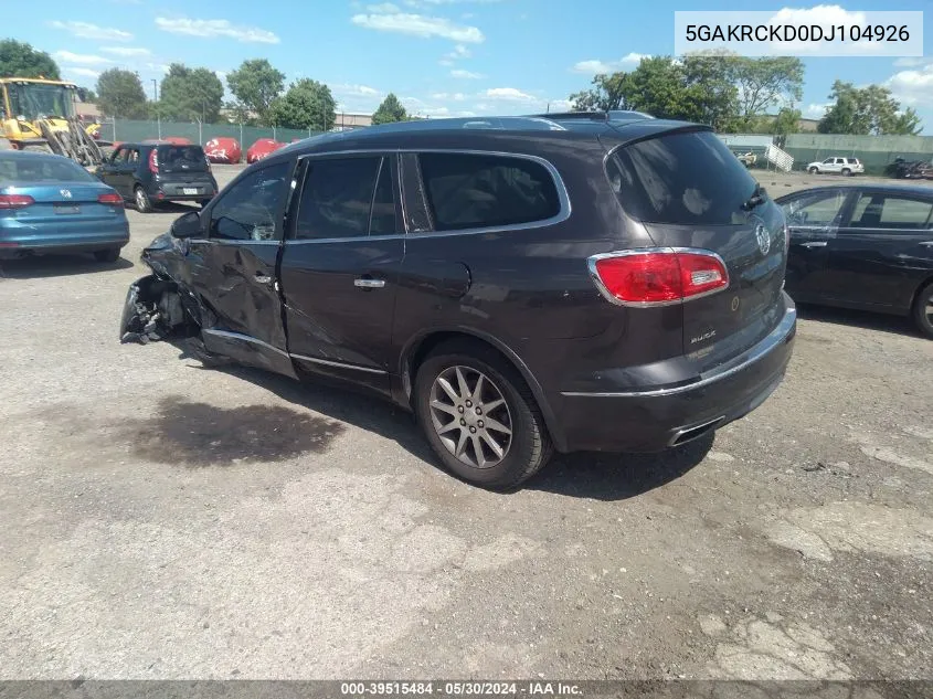 2013 Buick Enclave Leather VIN: 5GAKRCKD0DJ104926 Lot: 39515484