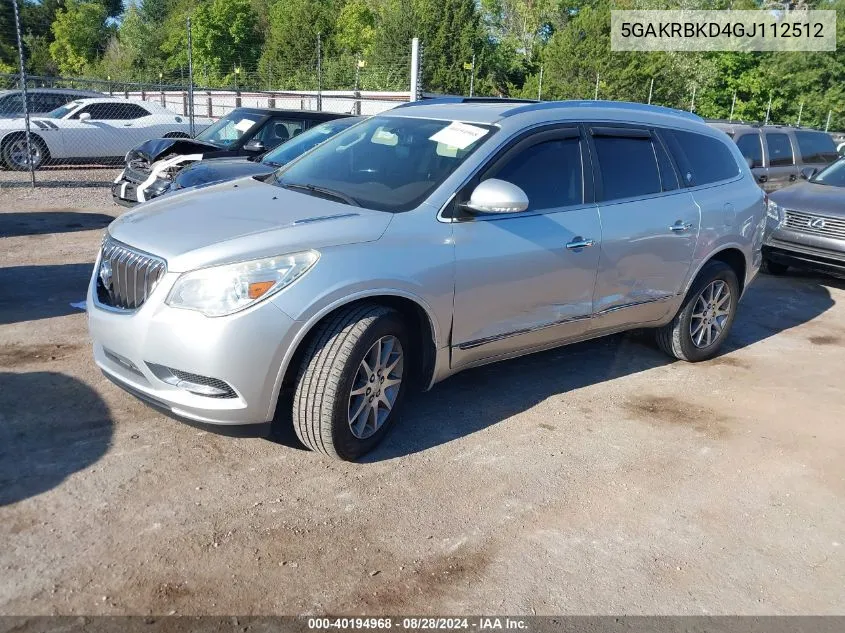 2016 Buick Enclave Leather VIN: 5GAKRBKD4GJ112512 Lot: 40194968