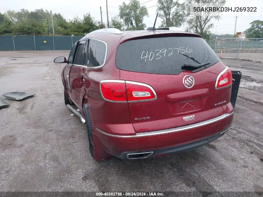 2017 Buick Enclave VIN: 5GAKRBKD3HJ269322 Lot: 40392756