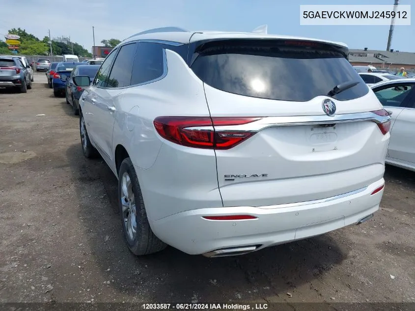 2021 Buick Enclave VIN: 5GAEVCKW0MJ245912 Lot: 12033587