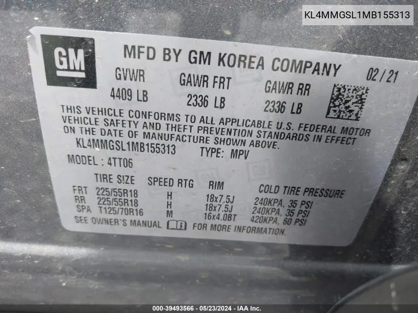 KL4MMGSL1MB155313 2021 Buick Encore Gx Awd Essence