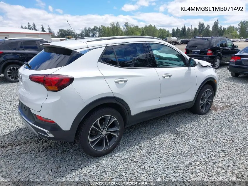 2021 Buick Encore Gx Awd Essence VIN: KL4MMGSL1MB071492 Lot: 39678120