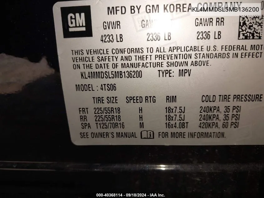 KL4MMDSL5MB136200 2021 Buick Encore Gx Fwd Select