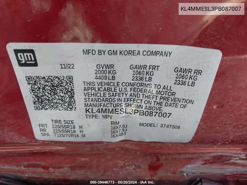 KL4MMESL3PB087007 2023 Buick Encore Gx Select Awd