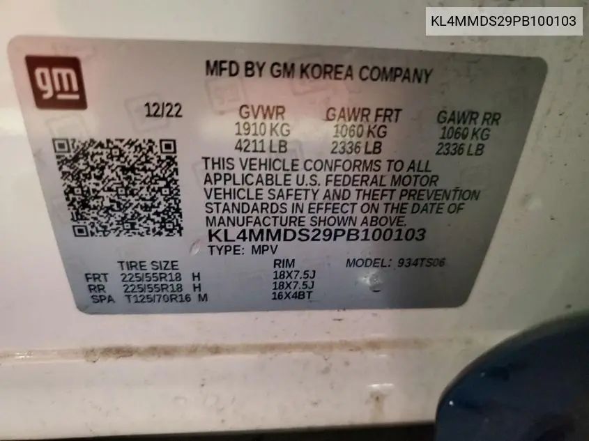 KL4MMDS29PB100103 2023 Buick Encore Gx Select Fwd