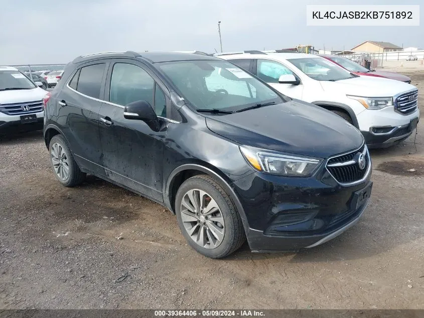 2019 Buick Encore Fwd Preferred VIN: KL4CJASB2KB751892 Lot: 39364406