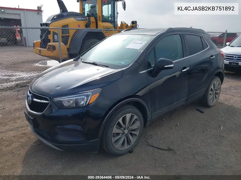 2019 Buick Encore Fwd Preferred VIN: KL4CJASB2KB751892 Lot: 39364406