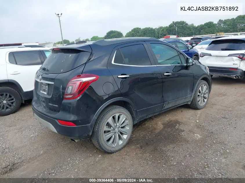 2019 Buick Encore Fwd Preferred VIN: KL4CJASB2KB751892 Lot: 39364406