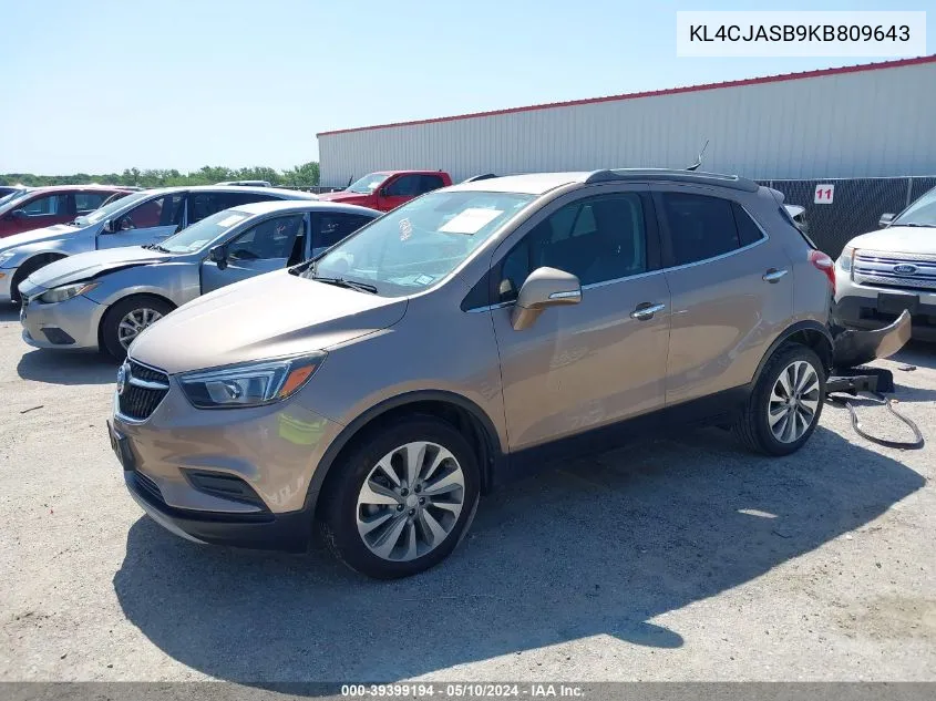 2019 Buick Encore Fwd Preferred VIN: KL4CJASB9KB809643 Lot: 39399194