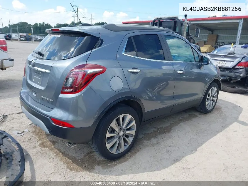 2019 Buick Encore Fwd Preferred VIN: KL4CJASB2KB881266 Lot: 40383430